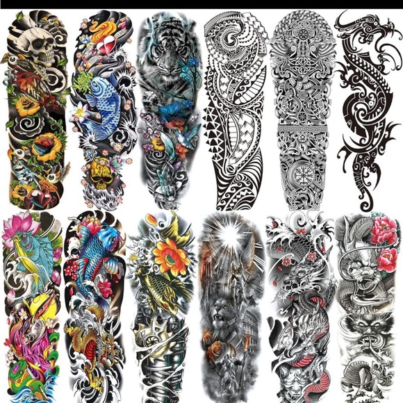 12-Piece Temporary Tattoo Stickers Sleeves Men & Women - Picture 2 of 9